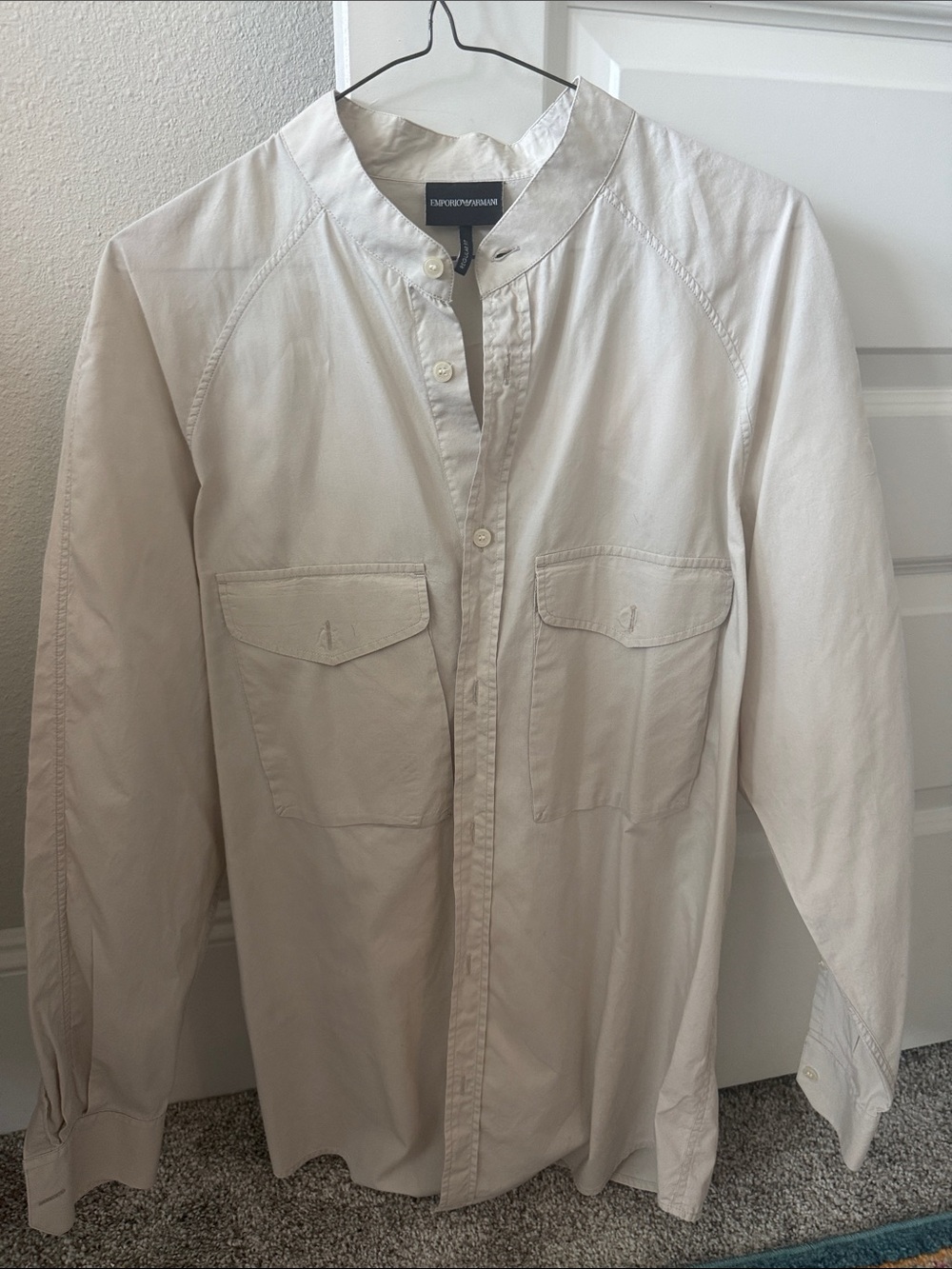 Emporio Armani Light Cream Button-Up Shirt Jacket